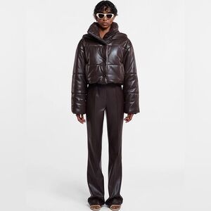 Nanushka Dark Brown Cropped Puffer Jacket